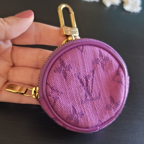 LOUIS VUITTON Coin Case MONOGRAM Denim Round Pouch Purple Rare. Dust bag & box - Picture 4 of 10